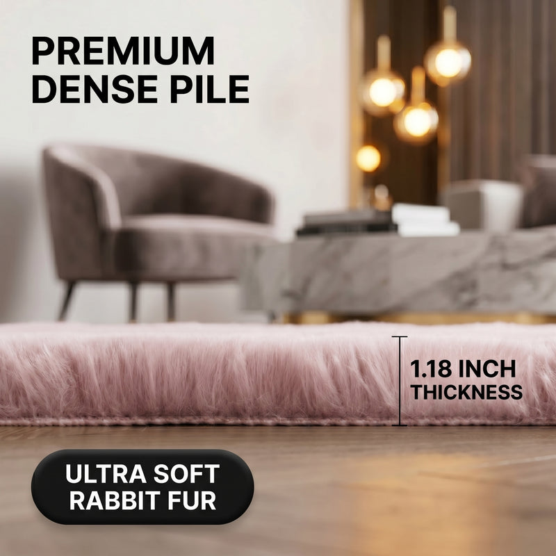 Faux Rabbit Fur Shaggy Rug – Ultra Soft Fluffy Machine Washable Area Rug for Bedroom, Living Room & Teen Room - 5
