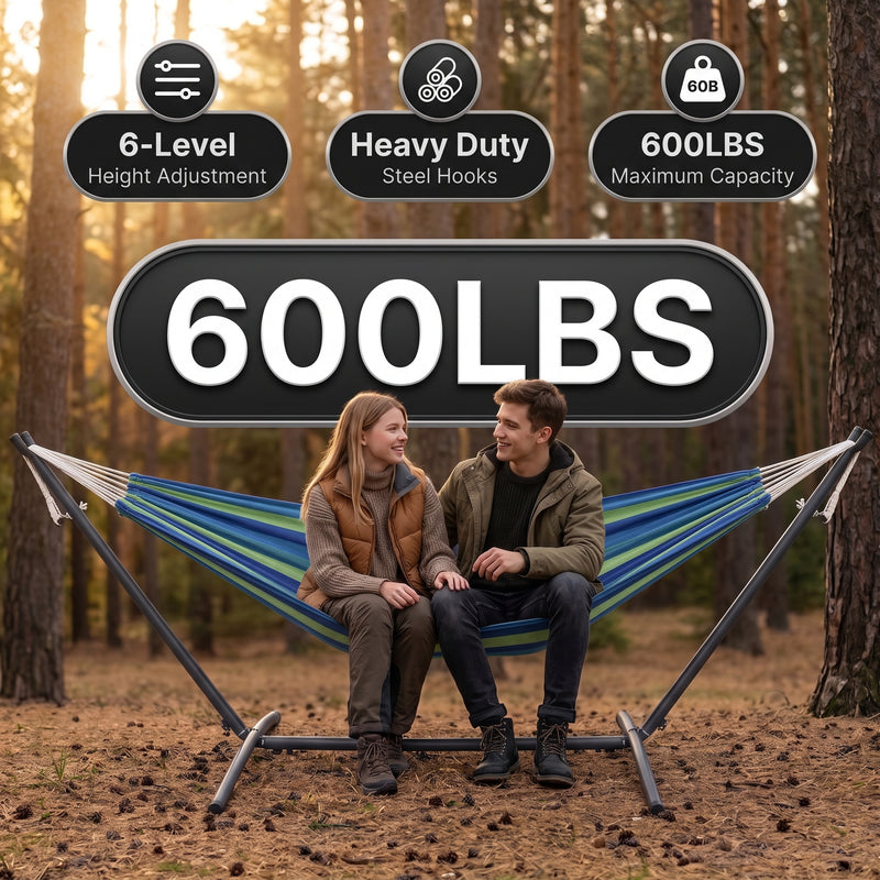 Double Hammock with Stand – Portable, Adjustable & 600lb Capacity for Indoor & Outdoor - 5