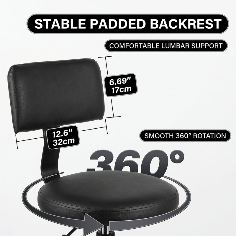 Rolling Mechanic Chair with Backrest and Footrest – Heavy Duty Shop Stool with Wheels, Adjustable Height Swivel Garage Chair - 5