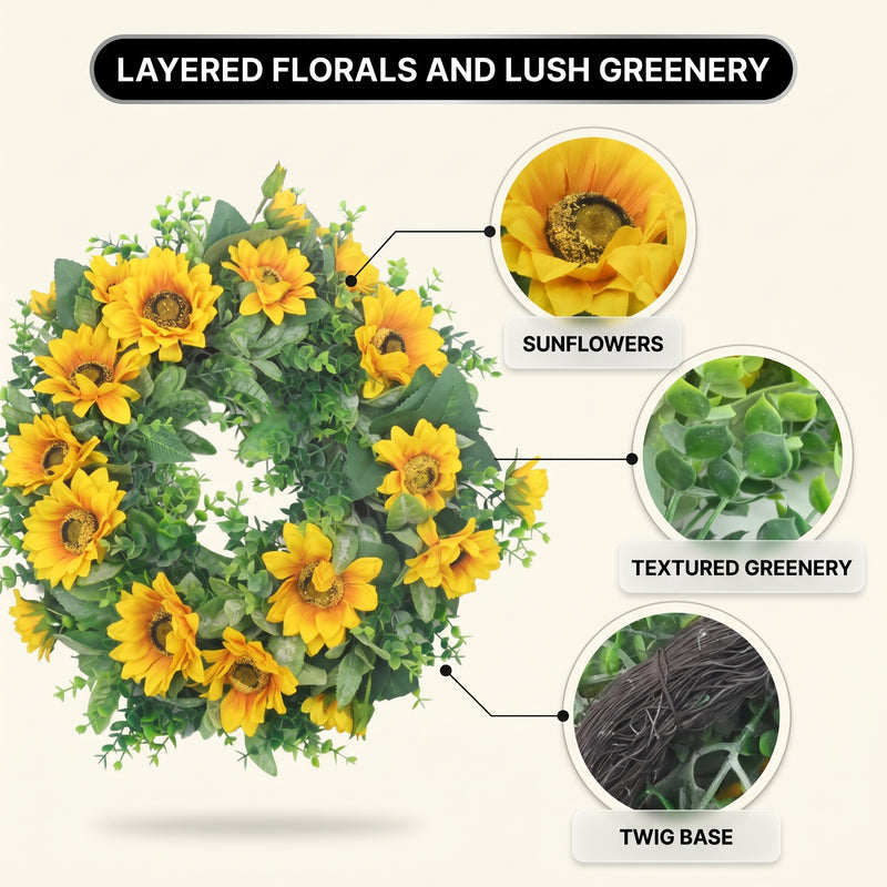 SUNFLOWER WREATH FOR FRONT DOOR – SUMMER FLORAL PORCH DÉCOR - 5