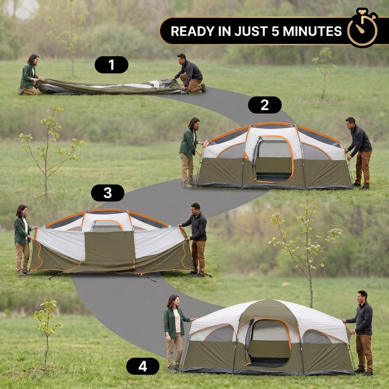 5–8 PERSON FAMILY DOME CAMPING TENT – WATERPROOF OUTDOOR TENT WITH RAINFLY & CARRY BAG - 5