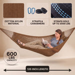 Handwoven Mayan Rope Double Hammock with Tree Straps, Carabiners & Carry Bag - 5