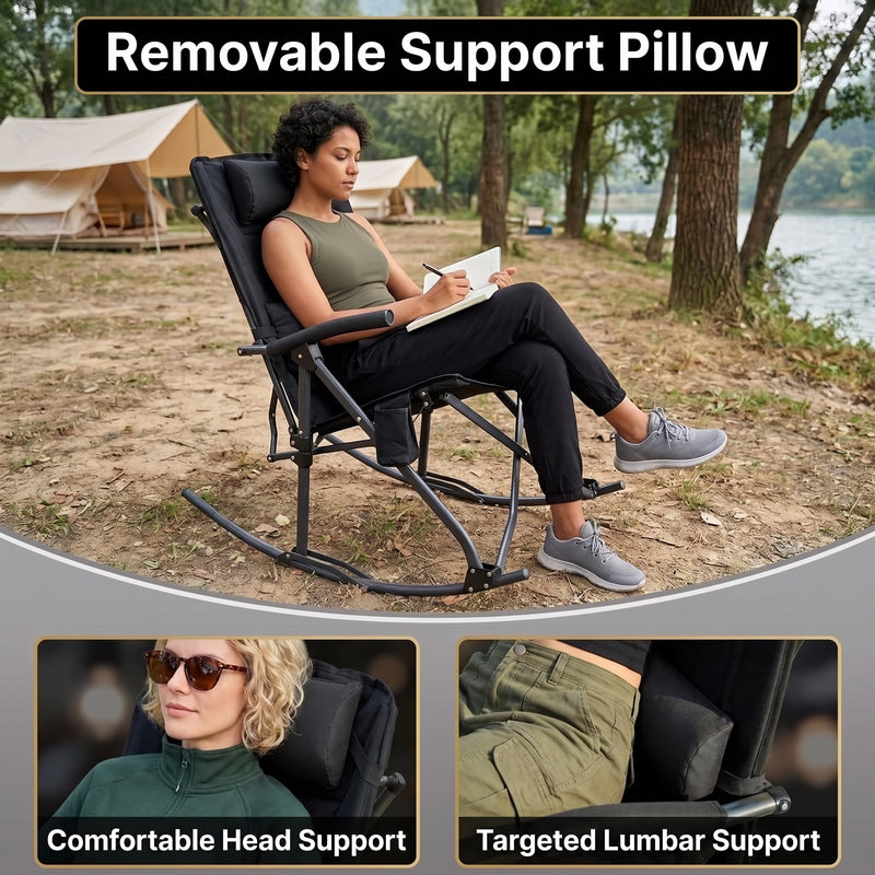 High Back Folding Rocking Camping Chair – Oversized Portable Outdoor Rocker with Cup Holder, Carry Bag & Heavy-Duty Steel Frame - 5
