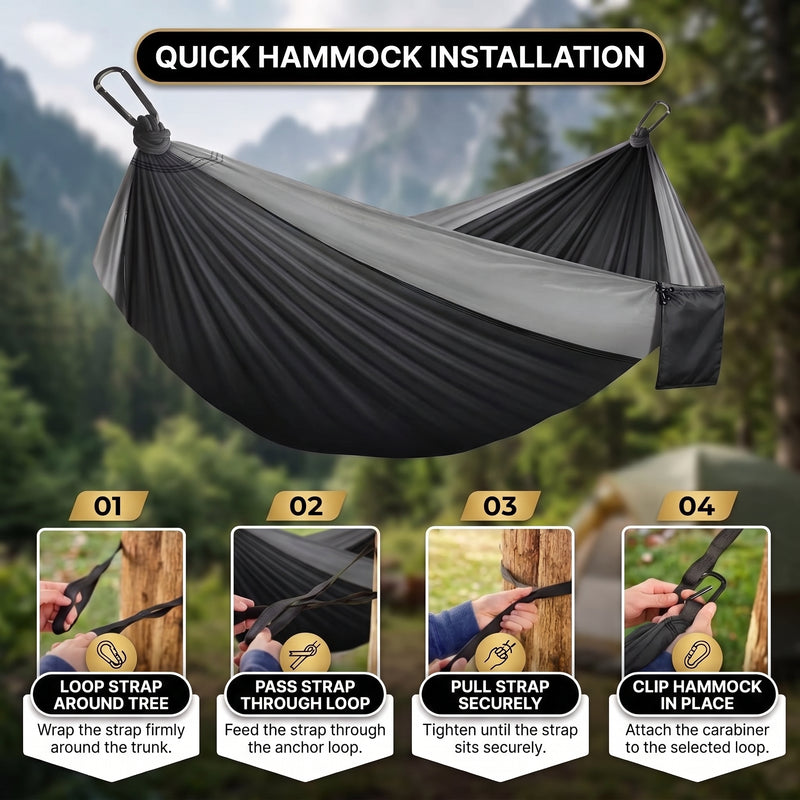 Portable Camping Hammock with Tree Straps – Lightweight Nylon Travel Hammock - 5