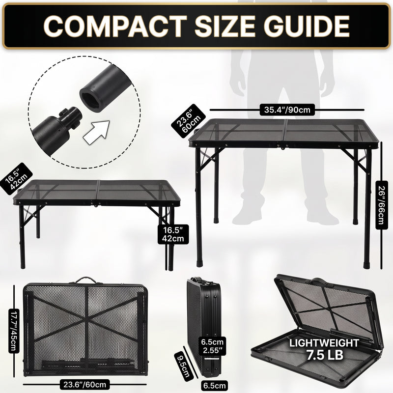 Foldable Camping Table Collapsible Picnic Aluminum Alloy Grill Stand - 5