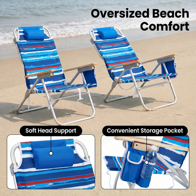 17" Big & Tall Oversized Beach Chairs 2-Pack – Heavy Duty Folding Outdoor Seating - 5