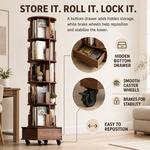 Rotating Bookshelf Tower – 360° Spinning Bookcase | 5 & 6-Tier, Solid Wood & MDF - 5
