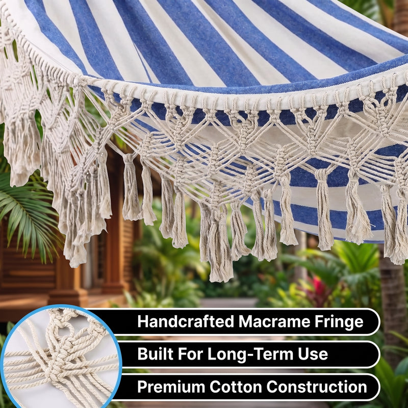 Boho Macrame Double Hammock Swing with Tassels – 2 Person Hanging Chair for Indoor & Outdoor Relaxation - 5