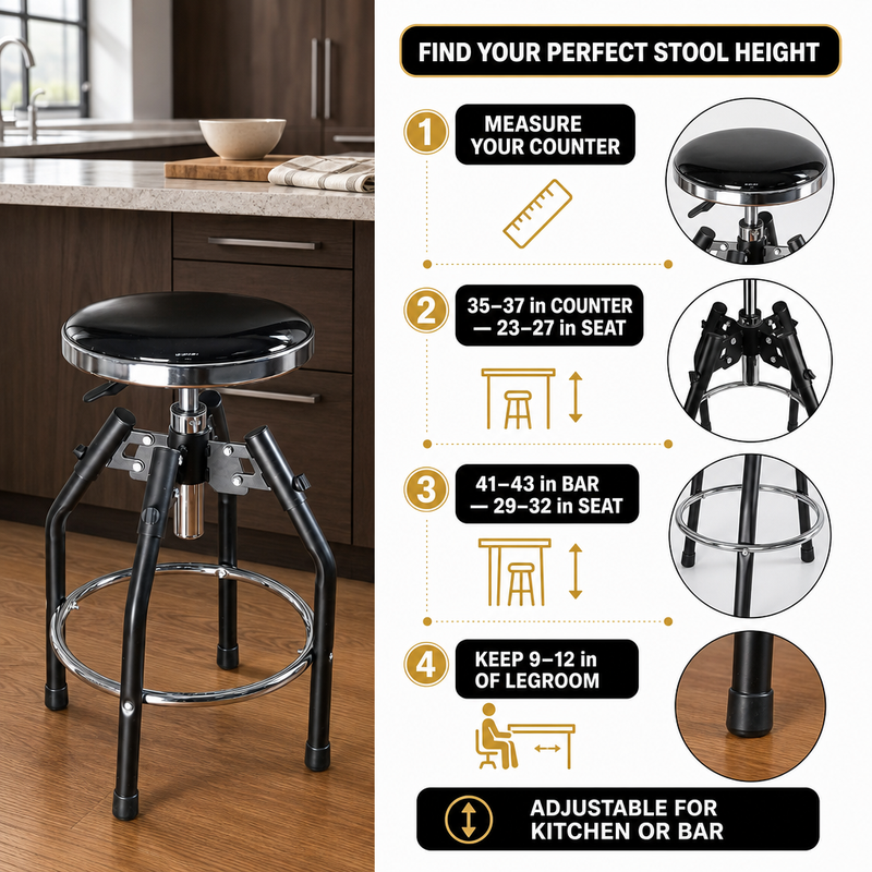 Swivel Bar Stool for Garage & Shop - Backless Counter Stool with Padded Seat, Workbench Stool for Workshop, Single Bar Stool with Chrome Legs - 5