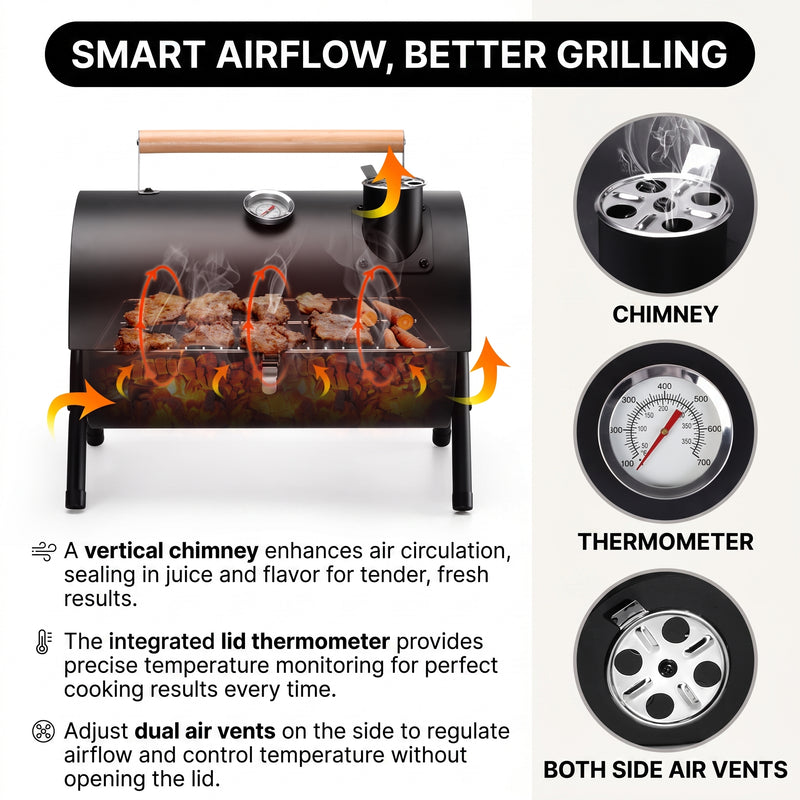 PORTABLE TABLETOP BBQ GRILL – CHARCOAL OUTDOOR GRILLS FOR CAMPING, PATIO, BEACH & BACKYARD - 5