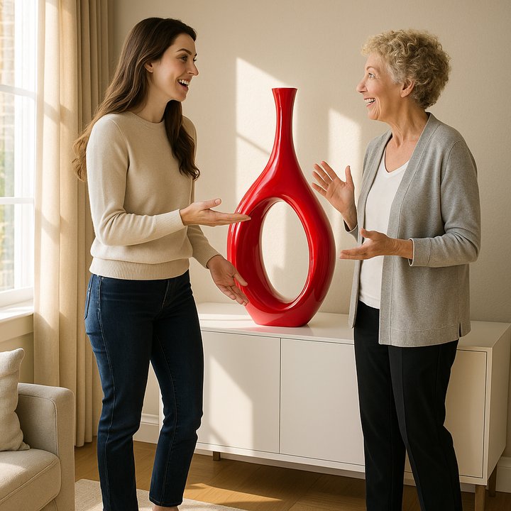 Premium Trombone Vase Large in Red - Contemporary Resin Floor Sculpture with Glossy Finish