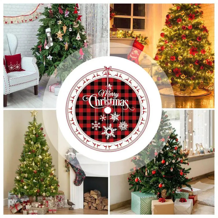 Red Christmas Skirt Tree Tree Skirts Winter Tree Skirt 23.6 Inch Holiday Tree Skirt Red Cover Snowflake Reindeer Home Decor