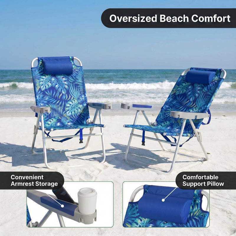 17" Big & Tall Oversized Beach Chairs 2-Pack – Heavy Duty Folding Outdoor Seating - 5