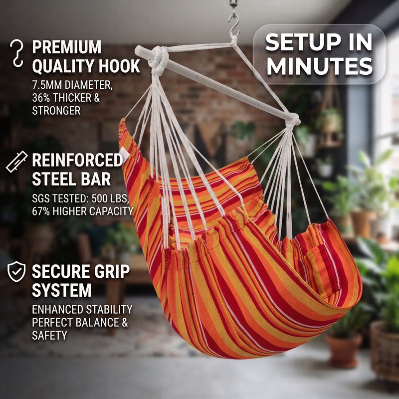 Premium Cotton Hanging Hammock Chair for Indoor & Outdoor Relaxation - 5