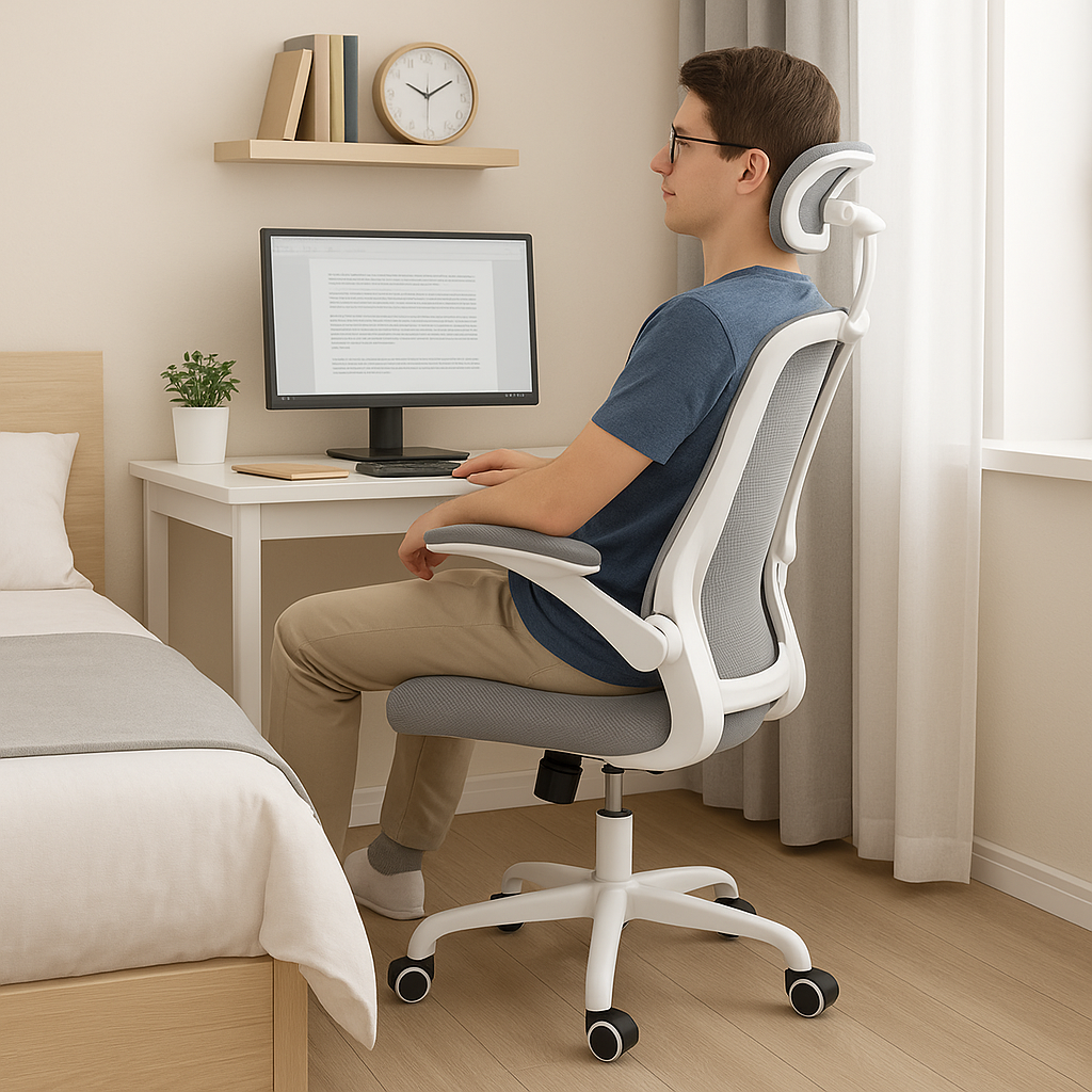 Ergonomic Office Chair Home Computer Desk Chair Adjustable Lumbar Support Flip Up Armrests Breathable Mesh Seat with Headrest Grey
