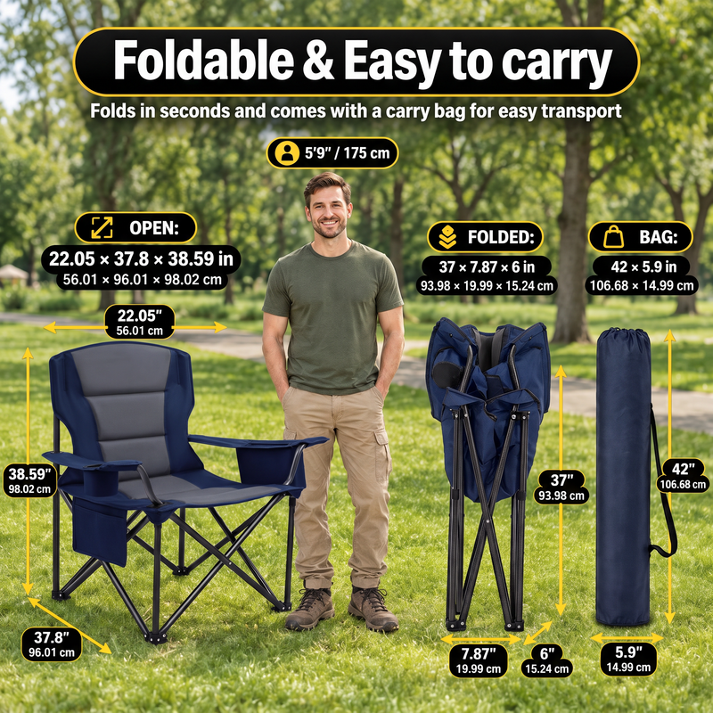 Heavy Duty Camping Chair with Cooler Storage – Single or Twin Pack - 5
