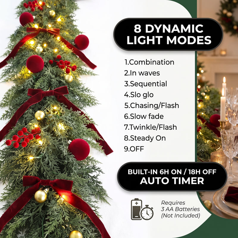 CHRISTMAS GARLAND WITH LIGHTS – PRE-LIT HOLIDAY GREENERY - 5