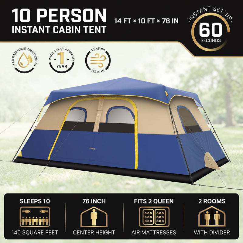 8–10 Person Instant Cabin Camping Tent with Room Divider - 5