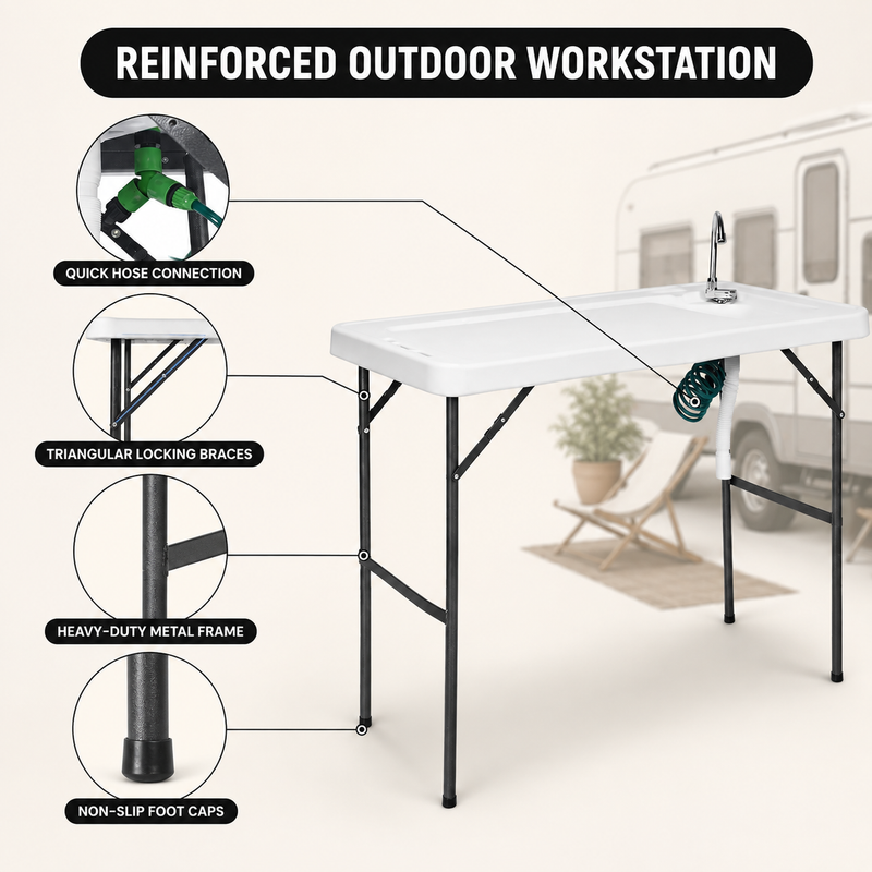 Folding Fish Cleaning Table with Sink & Sprayer Options - 5