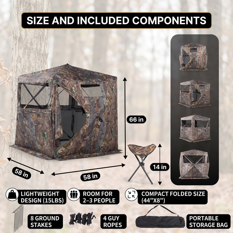 SucceBuy 270° & 360° See Through Pop Up Hunting Blind, 2-3 Person / 3-4 Person Ground Deer Blind with Carrying Bag, Portable Hunting Tent - 5