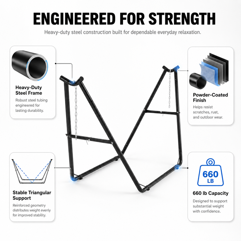 Adjustable 9-14FT Heavy-Duty Hammock Stand – 550-660LBS Outdoor/Indoor Steel Frame - 5