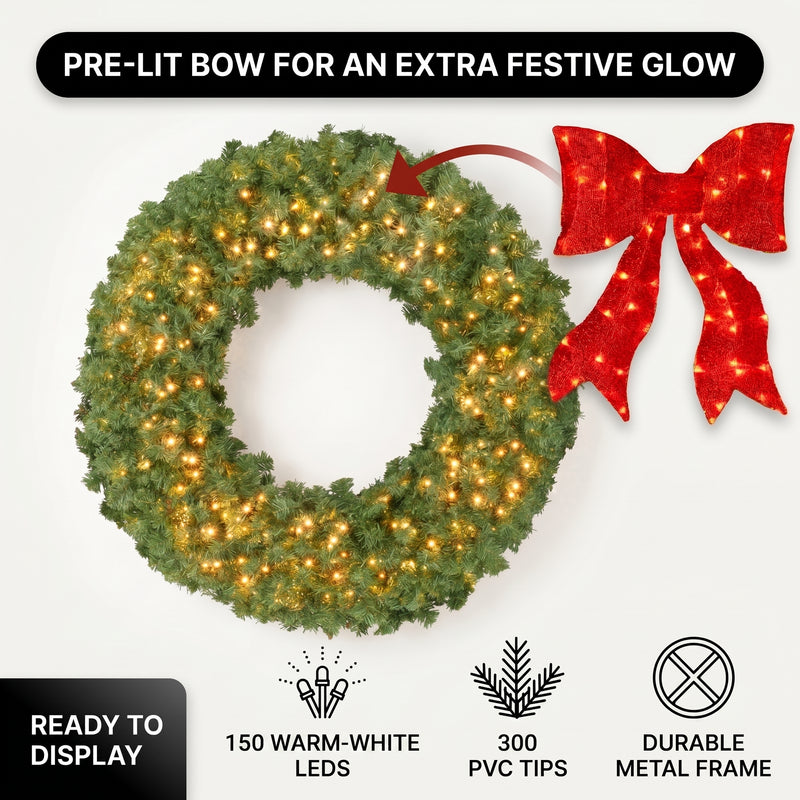 PRE-LIT CHRISTMAS WREATH – WARM LED DOOR DÉCOR - 5