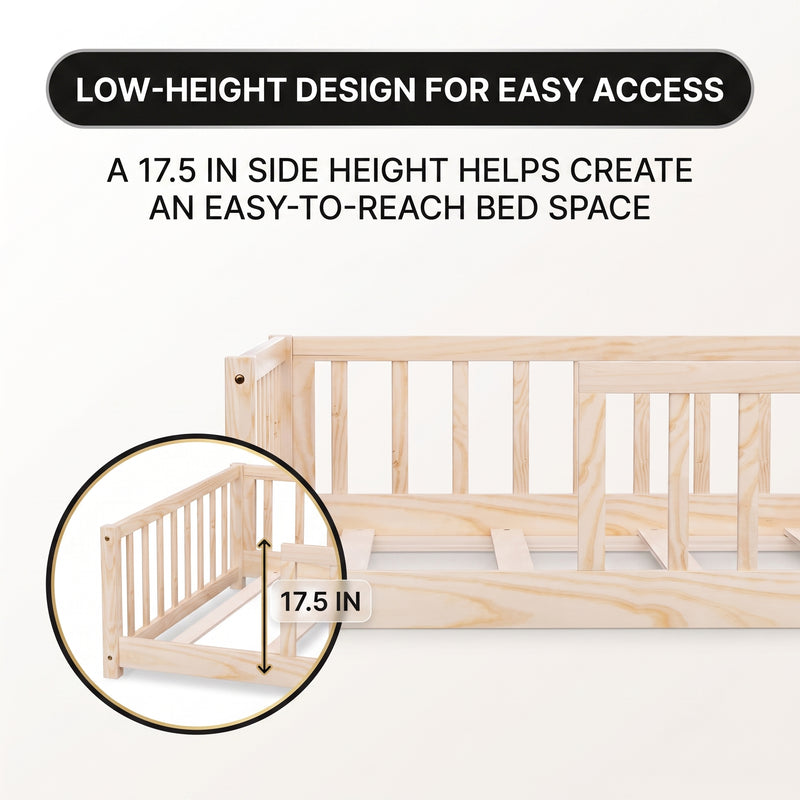 Montessori Floor Bed with Fence & Door, Wood & MDF, Safe color & stain for kids - 5