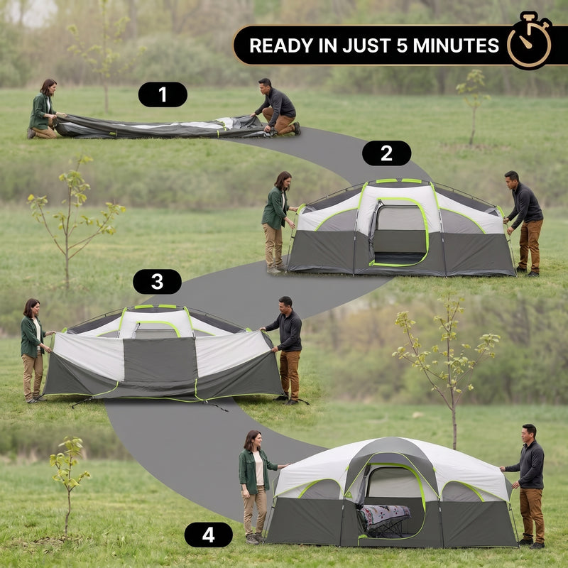 5–8 PERSON FAMILY DOME CAMPING TENT – WATERPROOF OUTDOOR TENT WITH RAINFLY & CARRY BAG - 5