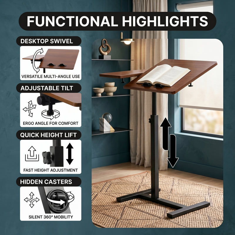 Adjustable Overbed Table With Wheels for Bed & Laptop - 5