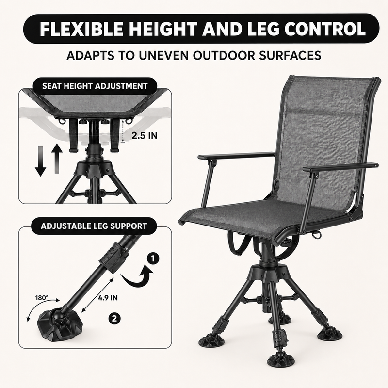 360° Swivel Hunting Chair with Adjustable Legs & Rifle Rest – Portable Tripod Seat - 5