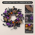 HALLOWEEN WREATH WITH LIGHTS FOR FRONT DOOR – PRE-LIT PUMPKIN, WITCH & GOTHIC PORCH DÉCOR - 5