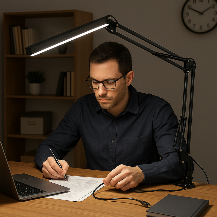 FlexiBright LED Clamp Desk Lamp – Ultra-Adjustable Swing Arm, 3 Color Modes, 10 Brightness Levels