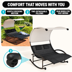 Outdoor Chaise Lounger with Canopy – Single & Double 2-Person Patio Sun Lounger with Cushions & Headrest - 5