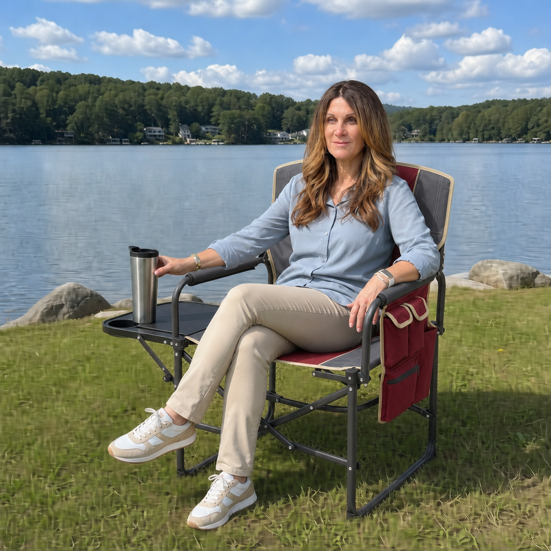 Camping Directors Chair, Heavy Duty,Oversized Portable Folding Chair with Side Table, Pocket for Beach, Fishing,Trip,Picnic,Lawn Blue - 5
