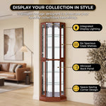 Lighted Corner Curio Cabinet – Wooden Display Cabinet with Glass Doors & Adjustable Shelves - 5