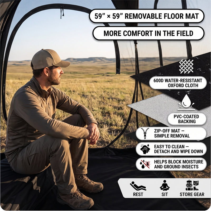 Hunting Blind with Floor Mat, 360 Degree See Through Ground Blind with Carrying Bag, 2/3/4 Person Pop Up Camouflage Tent Portable Concealed Shelter - 5