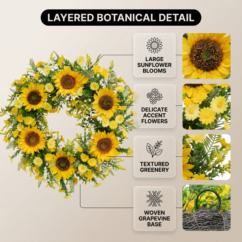 SUNFLOWER WREATH FOR FRONT DOOR – SUMMER FLORAL PORCH DÉCOR - 5