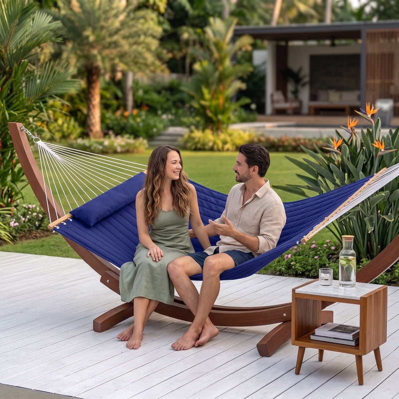 2-Person Quilted Outdoor Hammock 12FT – Double Layer with Pillow & Storage - 5