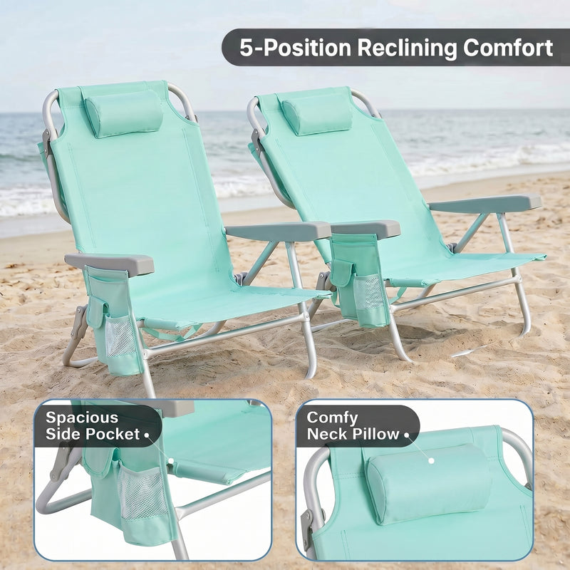 Big & Tall XL 300 to 500 lbs Reclining Backpack Beach Chair – 2 Pack - 5