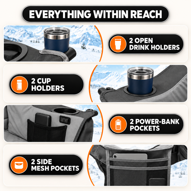 Double Heated Camping Chair with 3 Heat Levels & USB Power Pocket - 5