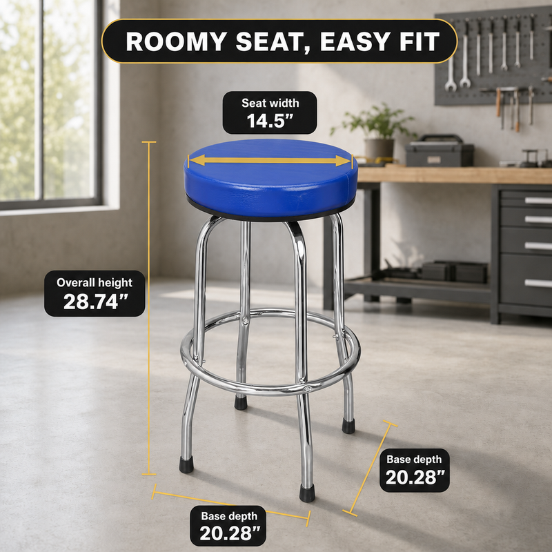 Swivel Bar Stool for Garage & Shop - Backless Counter Stool with Padded Seat, Workbench Stool for Workshop, Single Bar Stool with Chrome Legs - 5