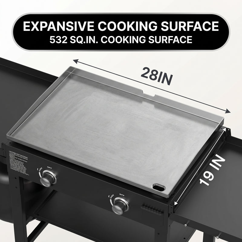 2 & 3 BURNER PORTABLE PROPANE FLAT TOP GRIDDLE – 20,000–45,000 BTU OUTDOOR GRIDDLE WITH SIDE SHELVES & CART - 5