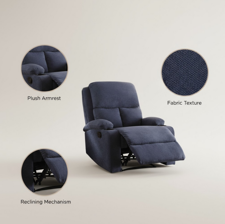 32" Blue Linen Recliner