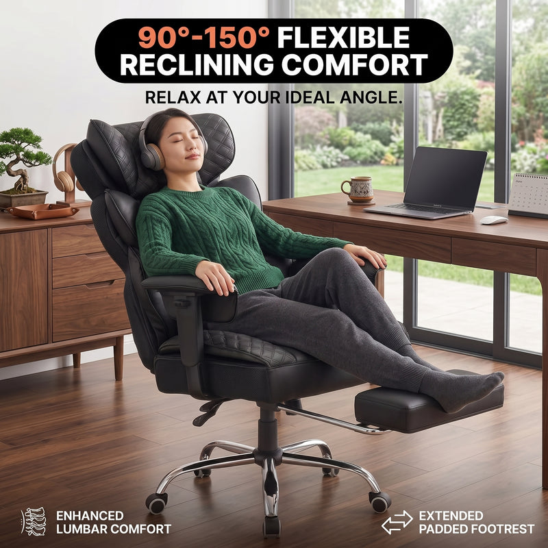 Big & Tall Office Chair with Footrest – Reclining Ergonomic Executive Chair, Wide Memory-Foam Seat, Adjustable Height - 5