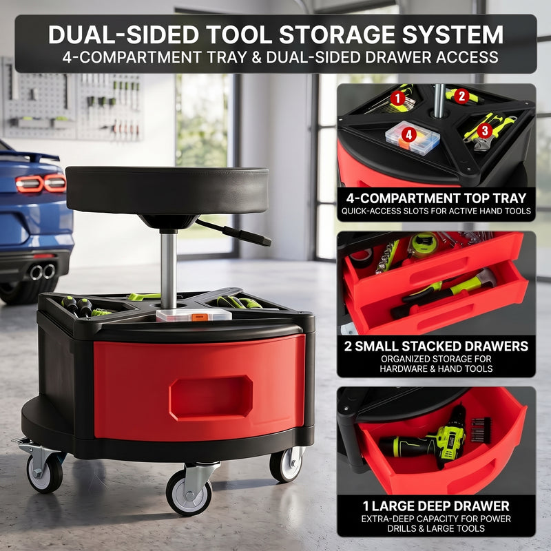 360° Swivel Pneumatic Mechanic Stool — 300–330 lbs Capacity, Padded Seat | Trufairs - 5