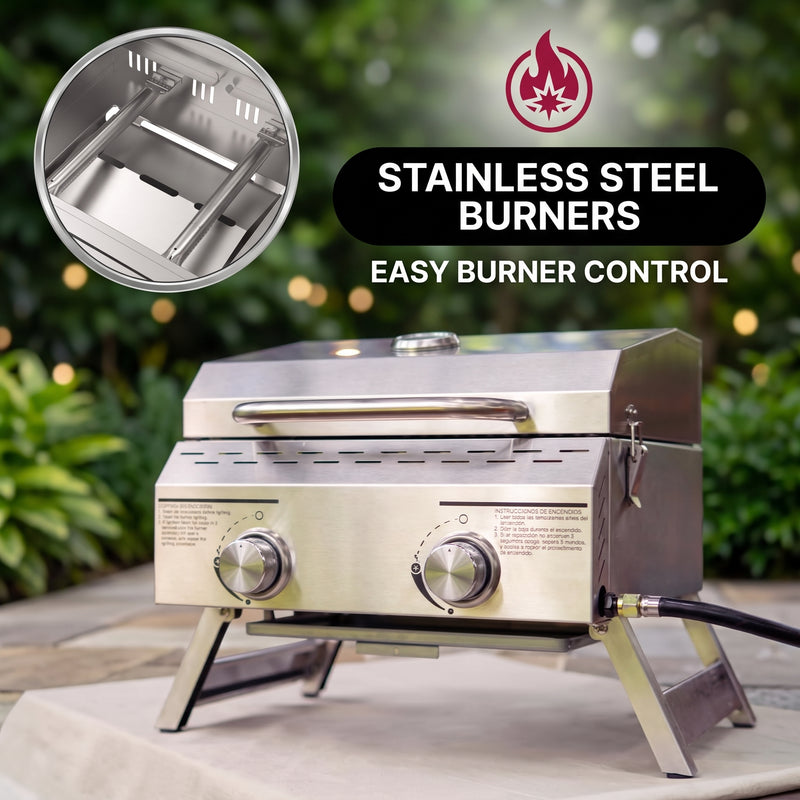 PORTABLE STAINLESS STEEL TABLETOP PROPANE GRILL – 2 & 3 BURNER OUTDOOR BBQ OPTIONS - 5