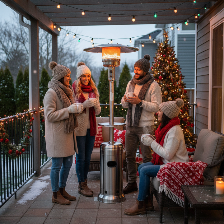 Outdoor Heater Propane Standing LP Gas Steel with Table and Wheels