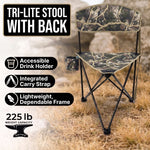 Tri-Lite Stool w/Back, Lightweight Portable Fishing Chair w/Cupholder and Carry Strap, Supports 225-Lb, Portable Outdoor Chair for the Hunting Blind, Camping, Travel, Hiking - 5