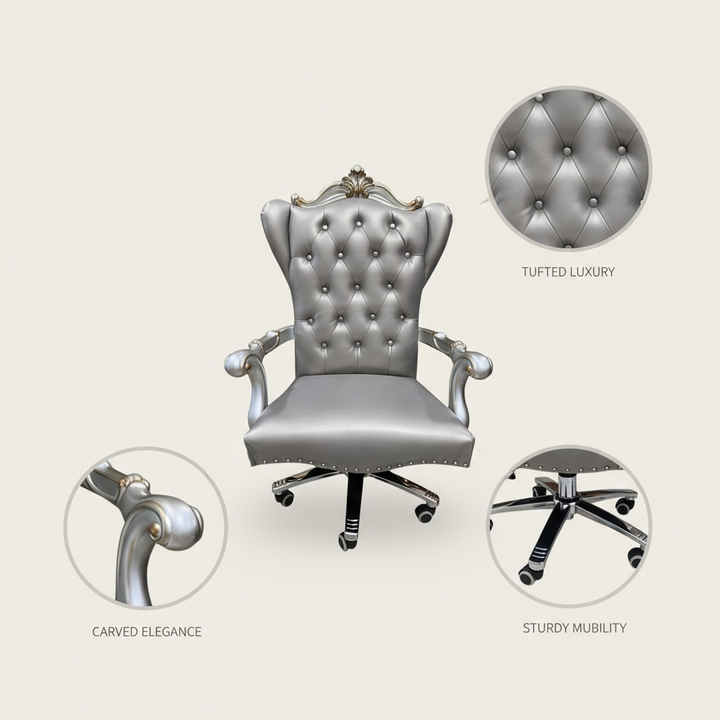 Gray Faux Leather Tufted Seat Swivel Adjustable Executive Chair Leather Back