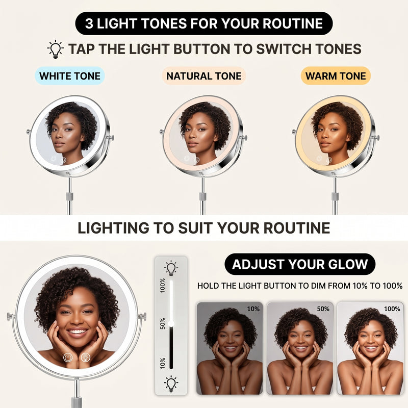 Double-Sided Magnifying Makeup Mirror – LED, Rechargeable, Height-Adjustable - 5